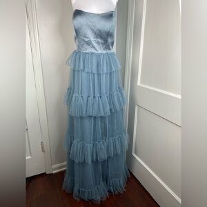 REVELY NWT Frankie Convertible Satin & Tul Le Dress in French Blue